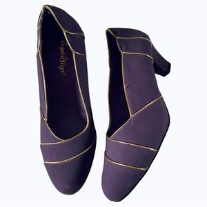Vintage Angel Steps Purple and Gold Pumps